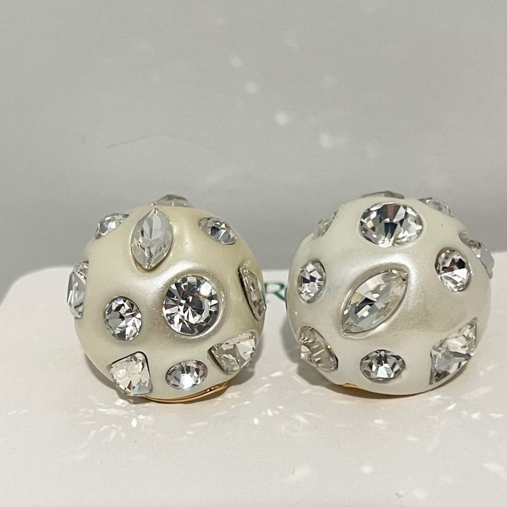 J Crew Crystal-embellished pearl stud earrings NEW Statement Sparkle + bag - Picture 5 of 6